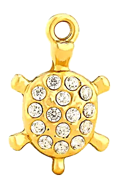 Charm Tortue cristal en acier inoxydable, vu de près